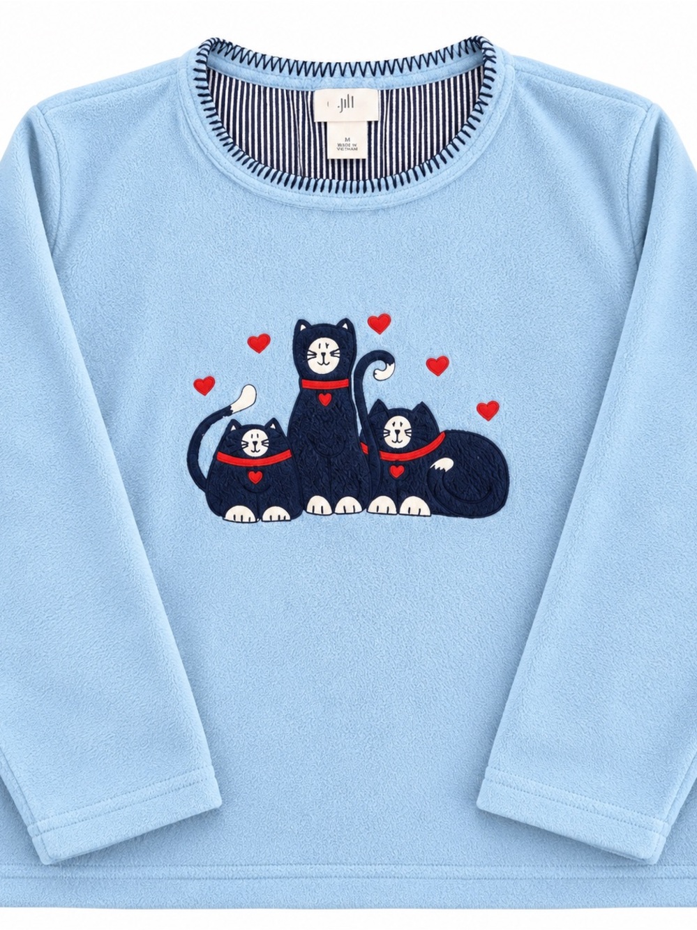 Jenny B Brennan Vintage Embroidered Cat & Hearts Fleece Pullover Women’s Sz M